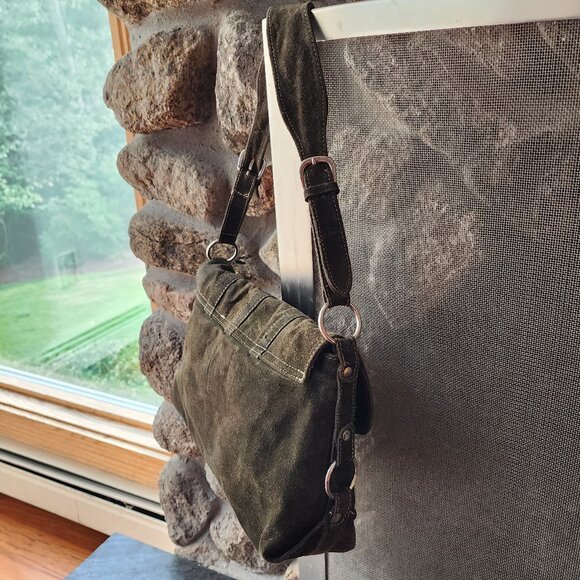 Abaco Paris Green Suede Flap-Over Shoulder Bag - Picture 11 of 16